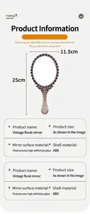 Vintage electroplated heart-shaped handheld mirror showing product size and materials