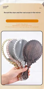 Close-up of vintage style electroplated handheld makeup mirrors in four colors