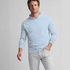 Premium men's casual light blue hooded sweatshirt with stylish raglan sleeve design