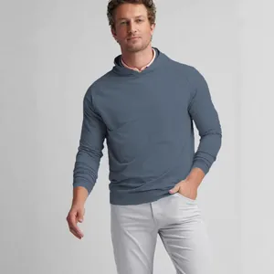 Stylish men's casual greyish-blue hooded sweatshirt ideal for spring and autumn wear