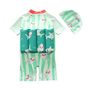 Maillot de bain flottant pour enfant avec motif requin et bonnet de bain assorti