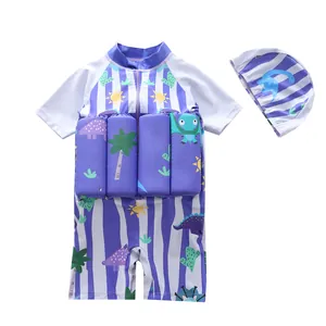 Maillot de bain flottant pour garçons avec imprimé dinosaure et bonnet de bain assorti