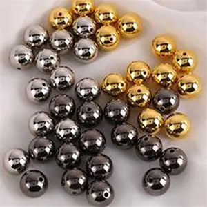 Detailed macro view of ABS metallic round beads in gold, silver and gunmetal finish