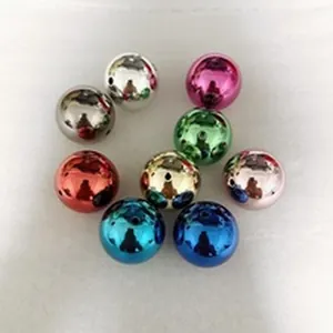 Macro view showing a variety of colorful metallic finish ABS round beads with straight holes