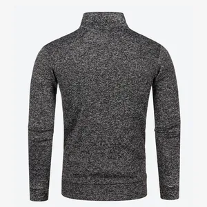 High-quality detailed back view of men's gray mottled knit sweater with standing collar