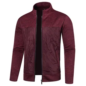 Men's stylish autumn winter knit cardigan jacket with quilted panels and front zipper