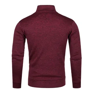 Detailed back view of a men's burgundy marl textured zip-up knit cardigan jacket