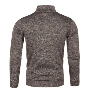 Back view of a men's marled knit cardigan sweater in coffee and white