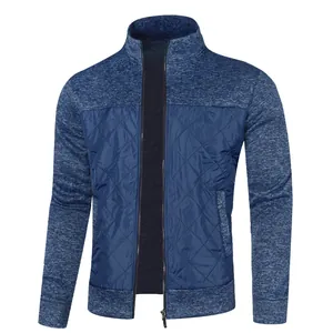 Stylish men's blue quilted zip-up knit cardigan jacket for casual autumn and winter wear