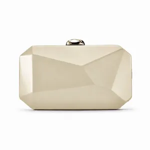 Elegant champagne gold geometric evening clutch bag with chic metallic top clasp