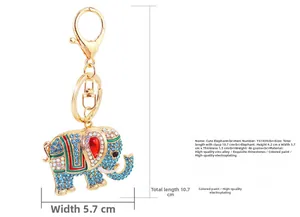 Vue détaillée du porte-clés éléphant avec dimensions et spécifications du produit.