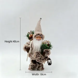 Rustic standing Santa Claus figurine with faux fur trim, height 40cm decoration