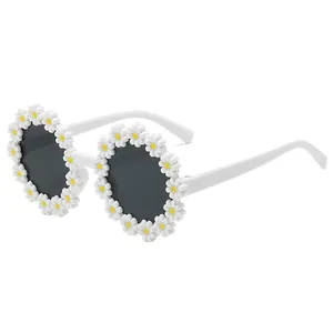 Round sunglasses with white daisy flower frames for kids and adults