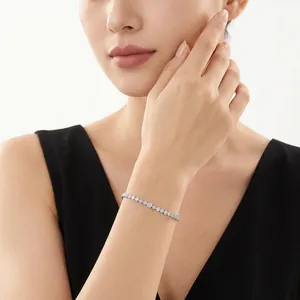 Elegant 925 sterling silver tennis bracelet with moissanite stones on female model