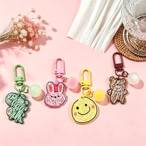 Cartoon Doodle Acrylic Keychain Pink Rabbit Green Dinosaur Yellow Smiley Brown Bear Pendant For Bags And Car Key Decoration