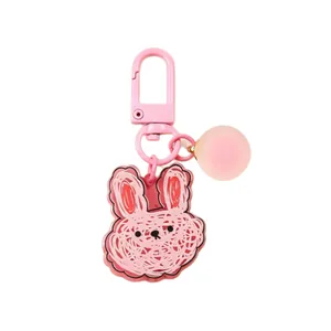 Cute pink cartoon rabbit acrylic keychain with decorative matte ball pendant for bags