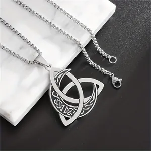 Detail shot of stainless steel Viking Triquetra moon pendant necklace