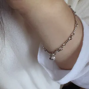 S999 Fine Silver Pumpkin Charm Bracelet For Women Minimalist Fashion Twisted Chain Elegant Hand Jewelry Gift For Her