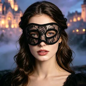 Elegant black lace masquerade mask for women featuring a detailed floral rose pattern