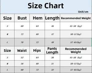 Comprehensive size chart for women's high-waist yoga set including top and shorts info