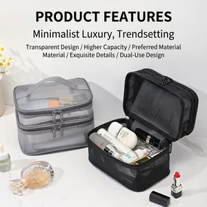 Double Layer Mesh Makeup Bag Large Capacity Portable Nylon Transparent Cosmetic Storage Case For Travel Toiletries