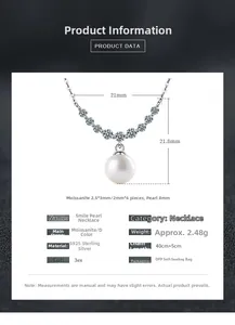 Spécifications détaillées du collier de perles en argent S925 avec pendentif sourire