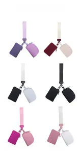 Detailed view of 2-in-1 portable wristlet card and coin purses in various colors