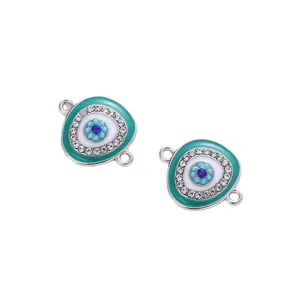 Teal enamel alloy evil eye charms with rhinestone accents for DIY jewelry making