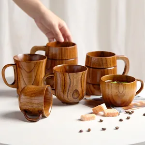 Handcrafted carbonized wooden mugs collection, heat-resistant solid wood tea and coffee cups
