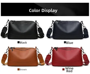 Opciones de color para bolso bandolera grande de cuero real en negro, azul, marrón y rojo