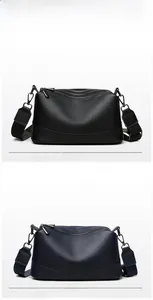 Bolsos bandolera de piel auténtica en negro y azul para mujer con textura granulada