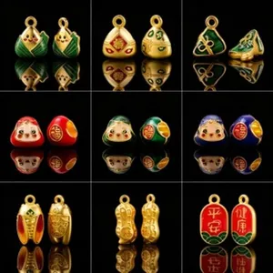 Collection of various Chinese-style gold enamel charms for DIY jewelry making