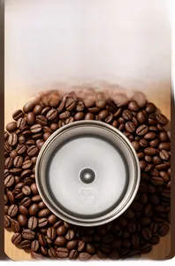 Detailed macro view of SUS 304 stainless steel seamless liner inside coffee thermos cup