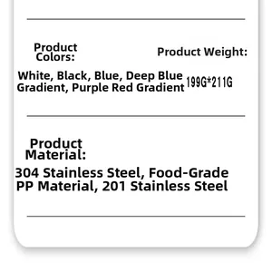 Detailed specifications of stainless steel coffee thermos showing colors and materials
