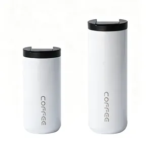 Lot de deux bouteilles isothermes blanches minimalistes en acier inoxydable pour café