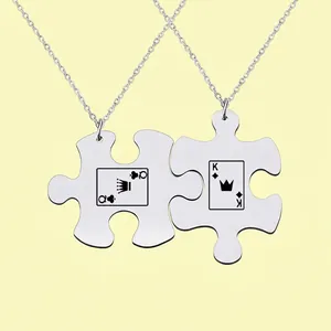 Puzzle Shape Matching Necklaces And Keychains Stainless Steel Poker King Queen Crown Pattern Fashion Jewelry For Couples Lovers