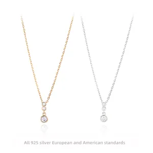 925 Sterling Silver Necklace For Women Vertical Triple Round Zircon Pendant Geometric Minimalist Elegant Jewelry
