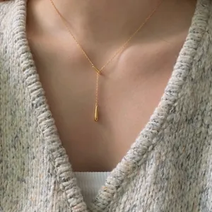 Elegant S925 sterling silver gold-plated teardrop Y-necklace in a minimalist style