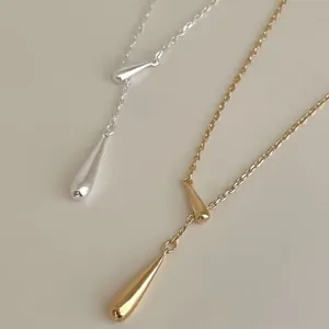 Elegant S925 sterling silver Y-shaped necklace featuring polished water drop pendants
