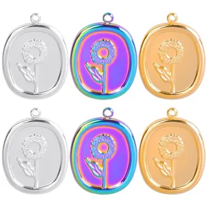 Vintage sunflower stainless steel pendants in gold silver and rainbow colors