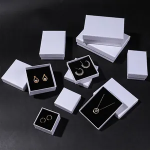 White Textured Jewelry Box Cardboard Paper Packaging Case For Rings Earrings Necklaces Bracelet Gift Storage Rectangular