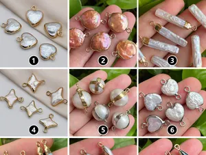 Assorted natural freshwater Baroque pearl pendants with gold-plated edges in various shapes
