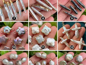 Collection of various baroque pearl pendant charms with gold and silver plated edges