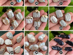 Detail view of irregular baroque freshwater pearls with gold plated edges for DIY jewelry