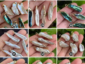 Selection of natural Baroque freshwater pearl pendants with gold-plated edges for DIY