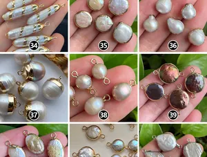 Detailed collection of natural baroque pearl charms with gold-plated edges for DIY