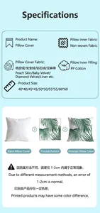 Detail view showing custom leaf print pillowcase materials and size options.