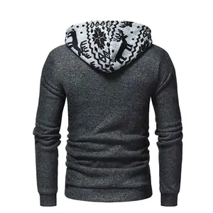 Back view of men's slim fit hoodie featuring Christmas reindeer pattern on the hood