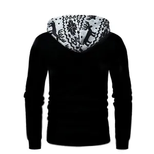 Back view of a men's slim-fit black hoodie featuring a Christmas reindeer hood pattern