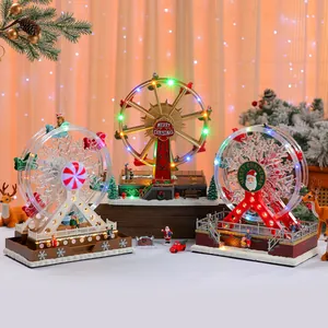 Glowing musical Christmas ferris wheel with LED lights, rotating festive table decor